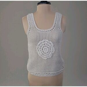 Jessica Simpson Crochet Tank Top Ivory Boho Hippie Open Knit Festival Sz Small